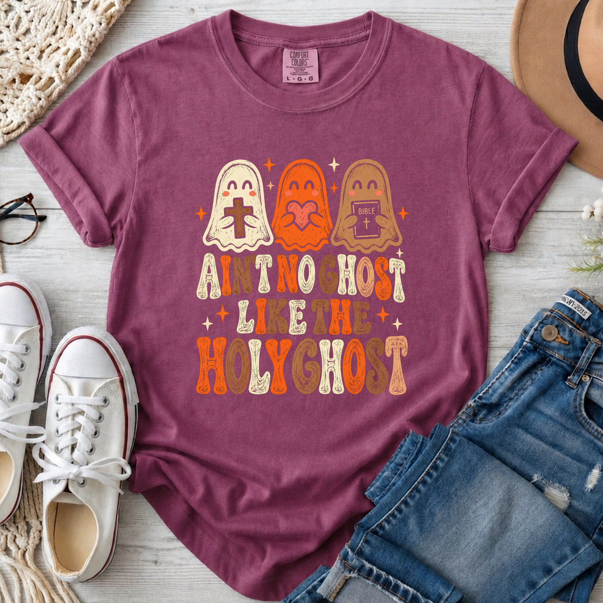 Ain't No Ghost Like the Holy Ghost Christian Comfort Colors T-Shirt in Berry