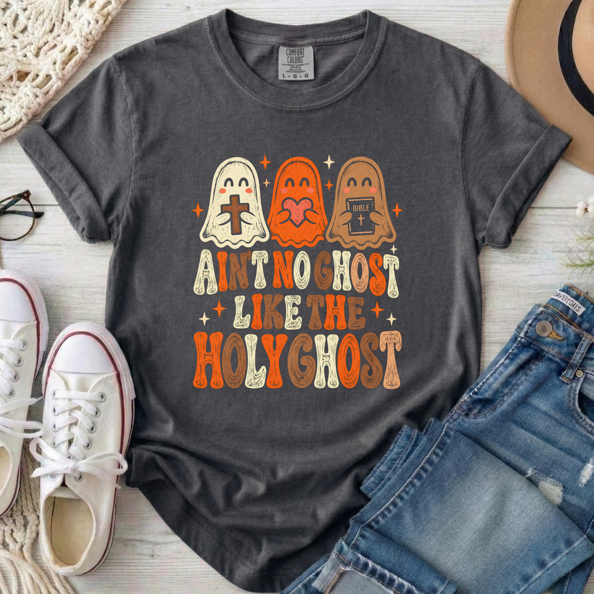Ain't No Ghost Like the Holy Ghost Christian Comfort Colors T-Shirt in Pepper