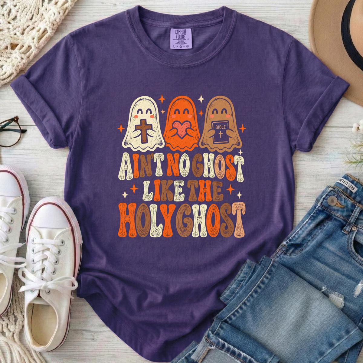 Ain't No Ghost Like the Holy Ghost Christian Comfort Colors T-Shirt in Grape