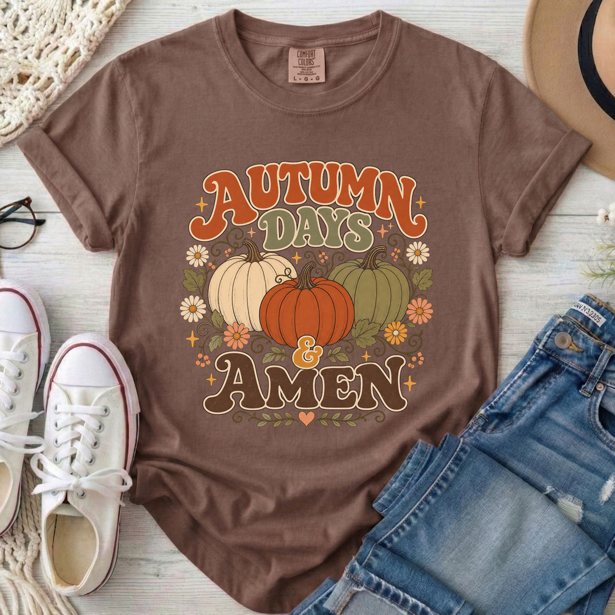 Autumn Days & Amen Christian Comfort Colors T-Shirt in Espresso