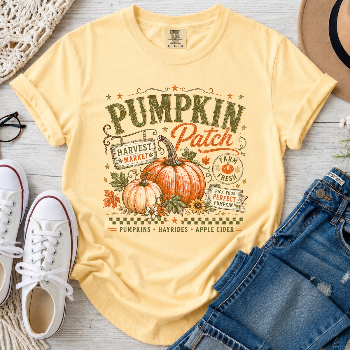 Pumpkin Patch Fall Comfort Colors T-Shirt in Butter