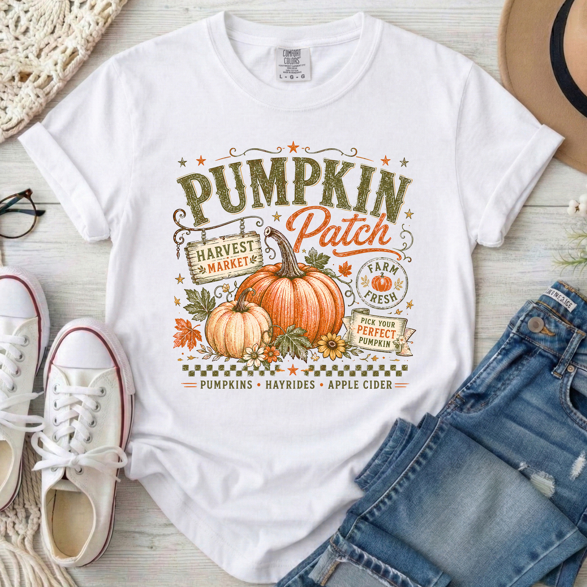Pumpkin Patch Fall Comfort Colors T-Shirt in White