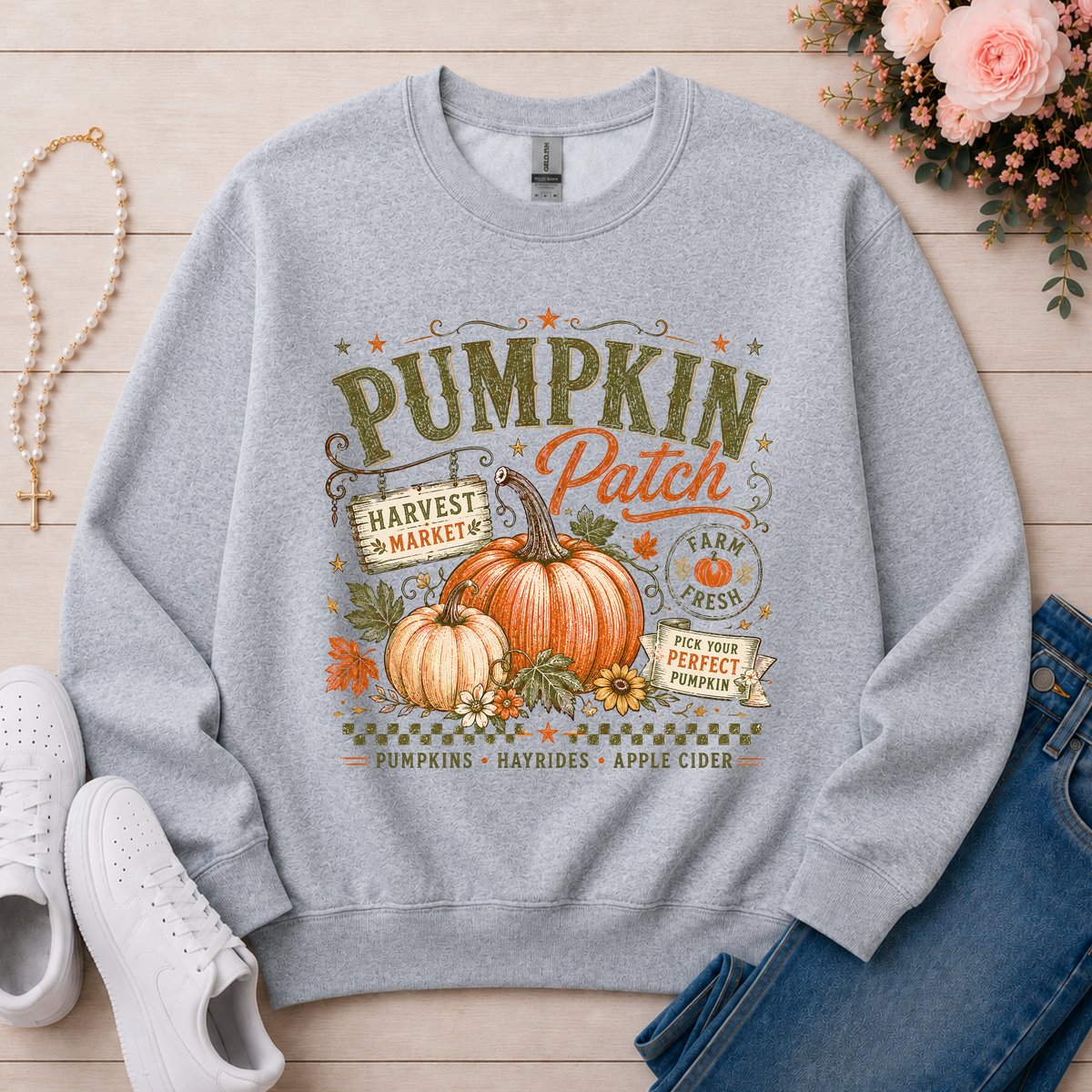 Pumpkin Patch Fall Crewneck Sweatshirt in Sport Grey
