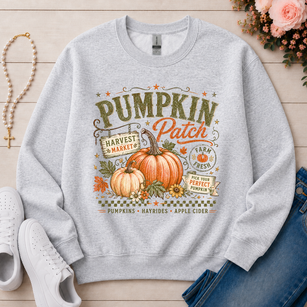 Pumpkin Patch Fall Crewneck Sweatshirt in Ash