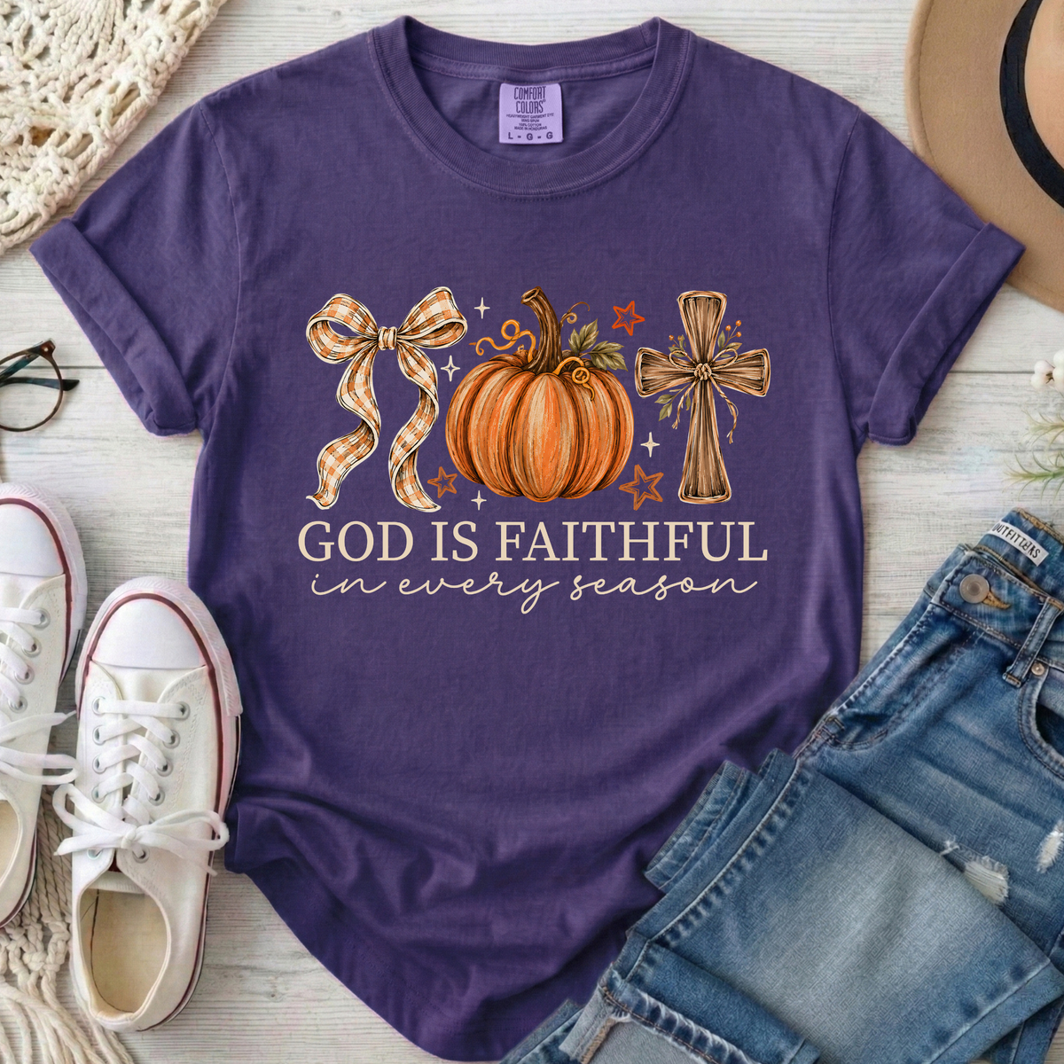 God Is Faithful in Every Season Christian Comfort Colors T-Shirt in Grape