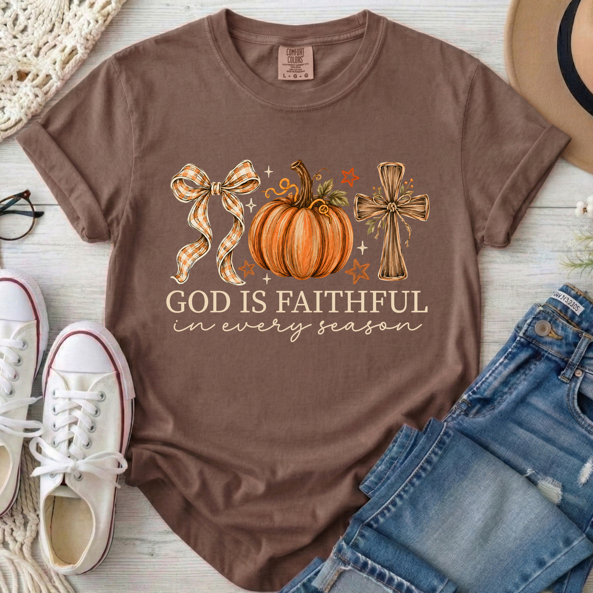God Is Faithful in Every Season Christian Comfort Colors T-Shirt in Espresso