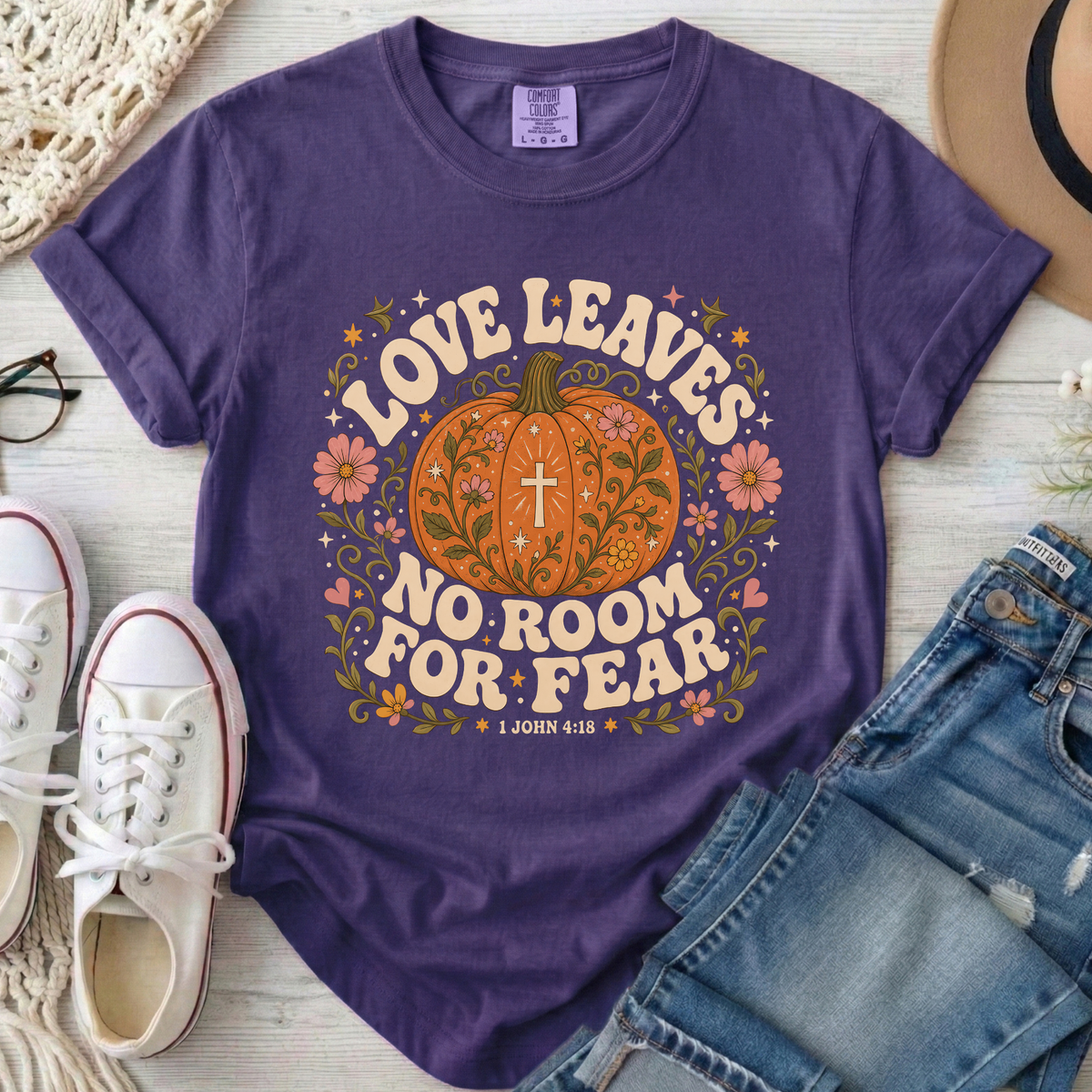Love Leaves No Room for Fear Christian Comfort Colors T-Shirt in Grape