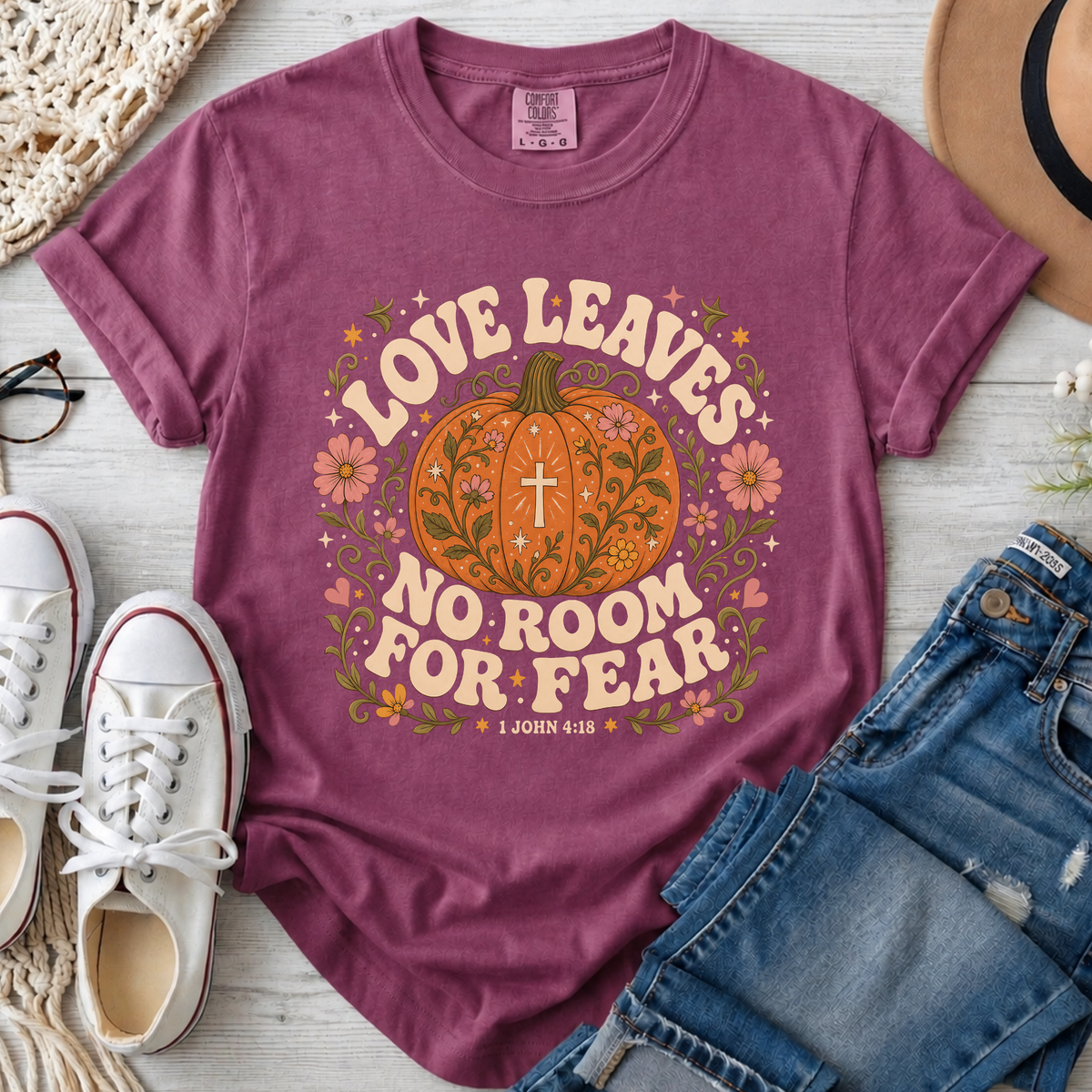 Love Leaves No Room for Fear Christian Comfort Colors T-Shirt in Berry