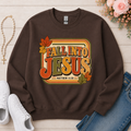Fall Into Jesus Christian Crewneck Sweatshirt in Dark Chocolate