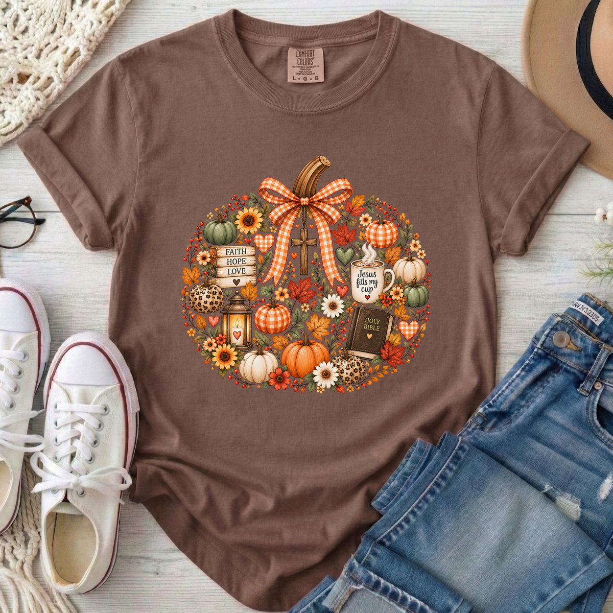 Faithful Fall Christian Comfort Colors T-Shirt in Espresso