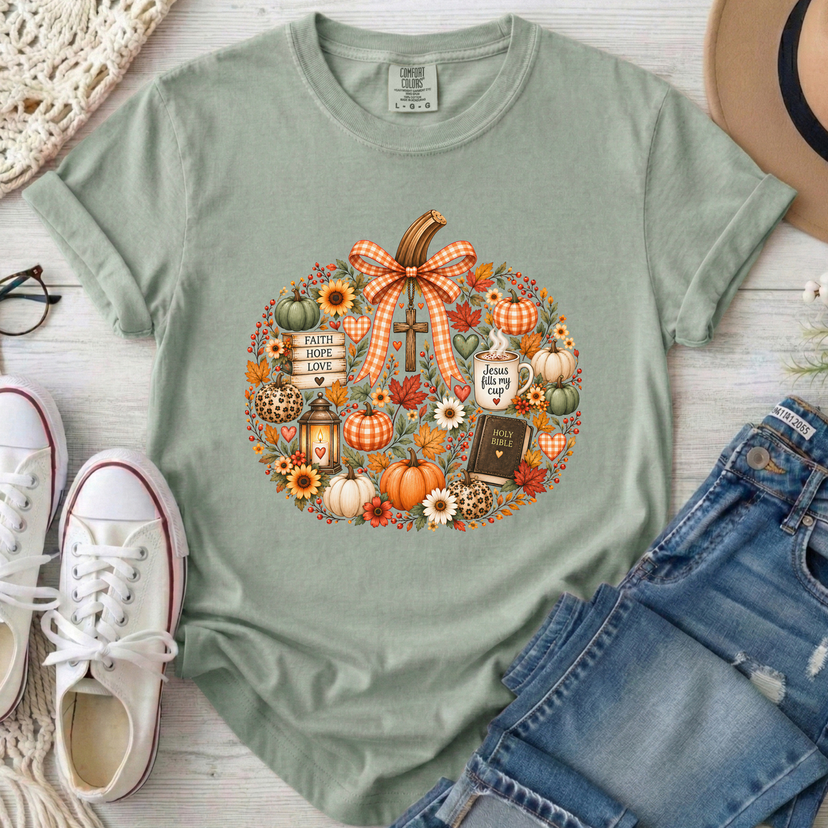 Faithful Fall Christian Comfort Colors T-Shirt in Bay