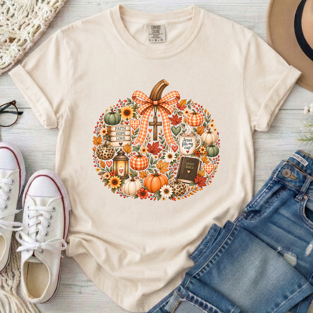 Faithful Fall Christian Comfort Colors T-Shirt in Ivory
