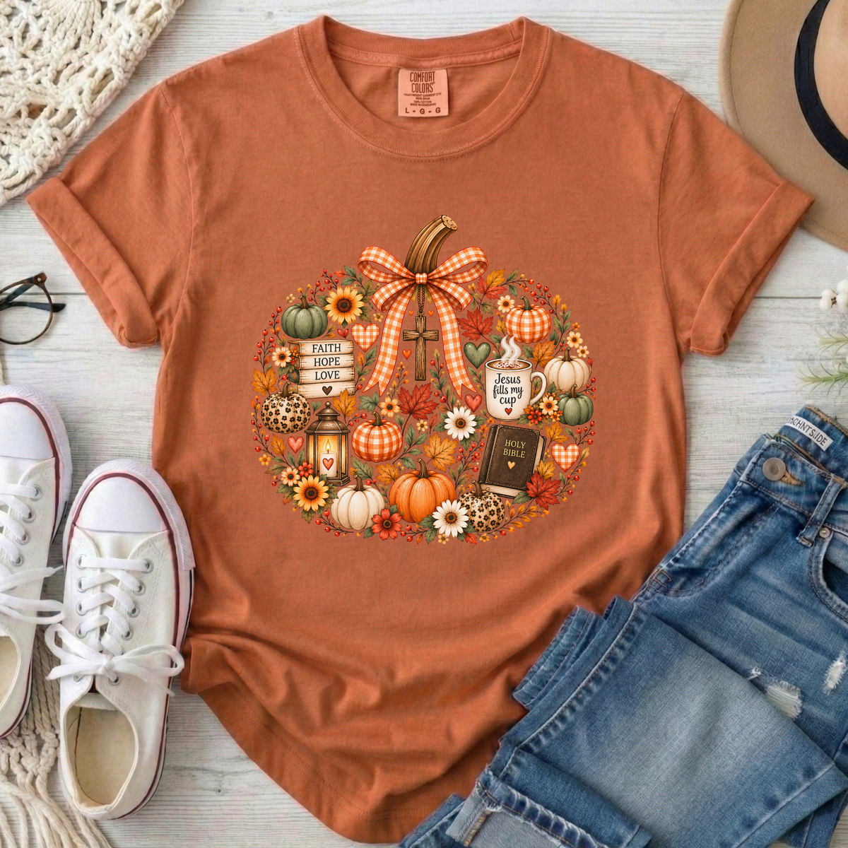 Faithful Fall Christian Comfort Colors T-Shirt in Yam
