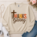 Happy Thanksgiving Christian Crewneck Sweatshirt in Sand