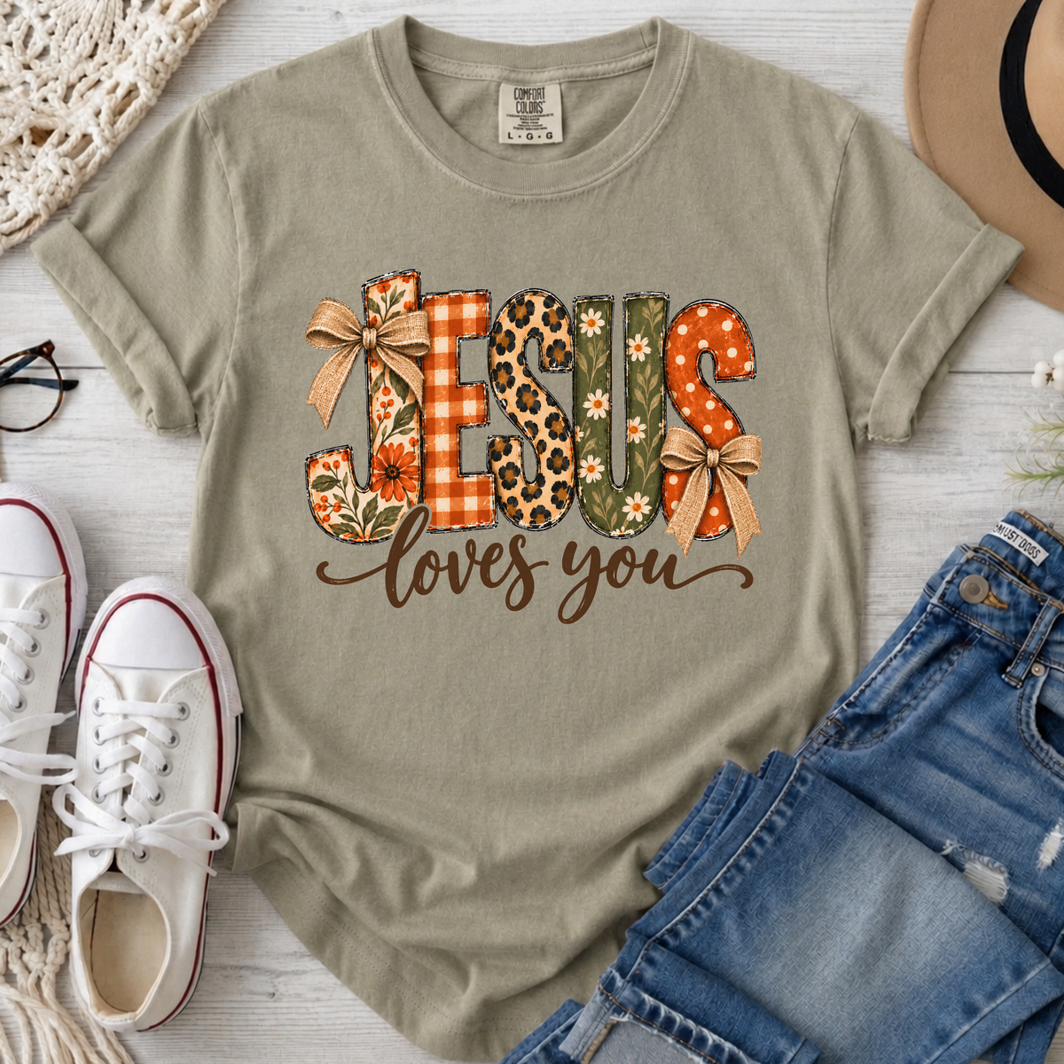 Jesus Loves You Christian Comfort Colors T-Shirt in Khaki