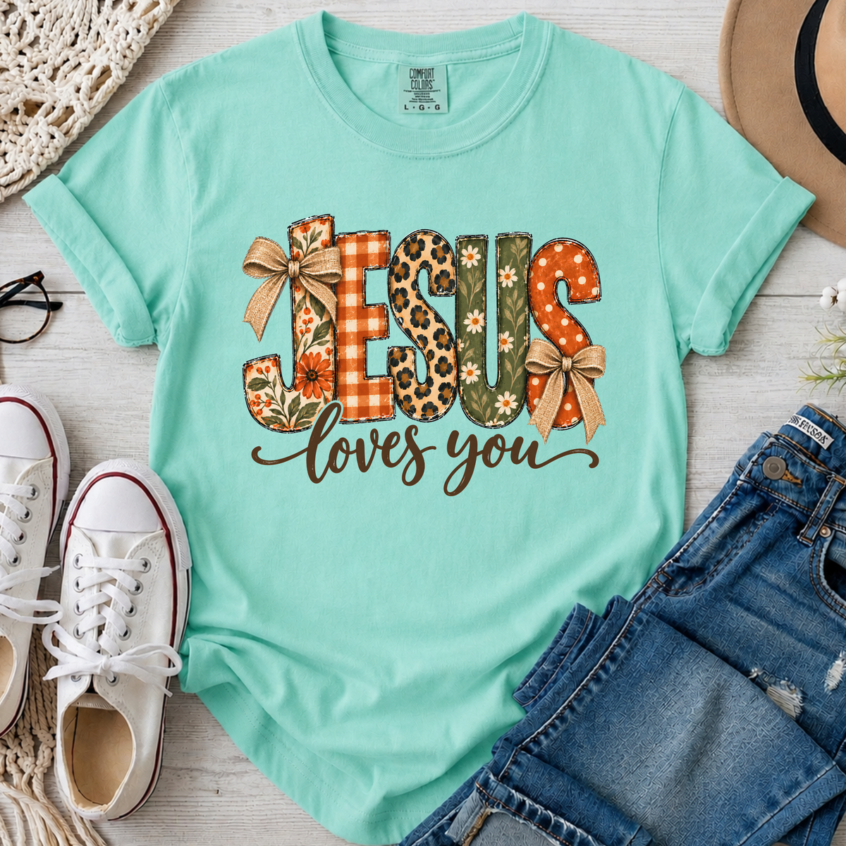 Jesus Loves You Christian Comfort Colors T-Shirt in Island Reef