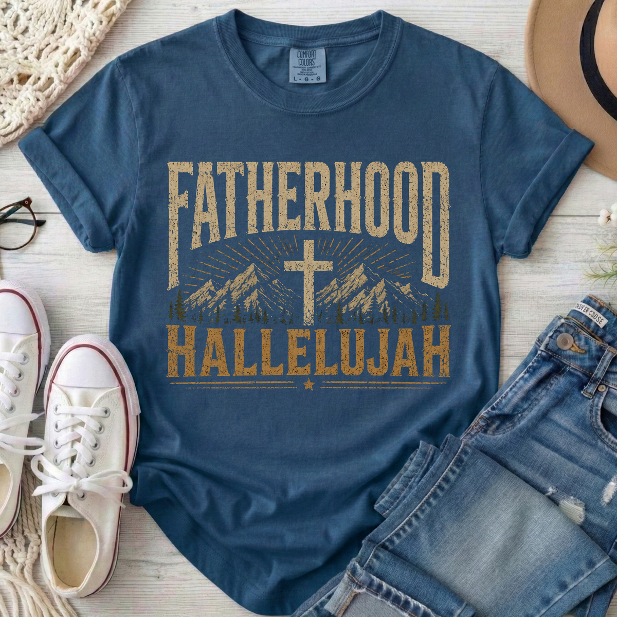 Fatherhood Hallelujah Christian Comfort Colors T-Shirt in Midnight