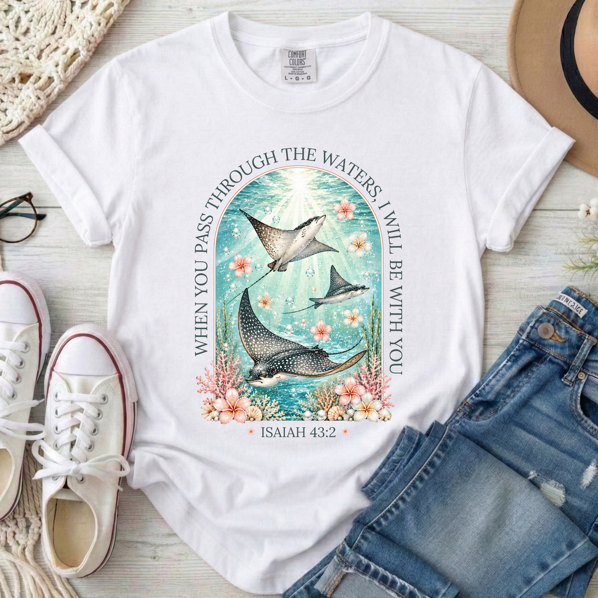 When You Pass Through the Waters Christian Comfort Colors T-Shirt in White