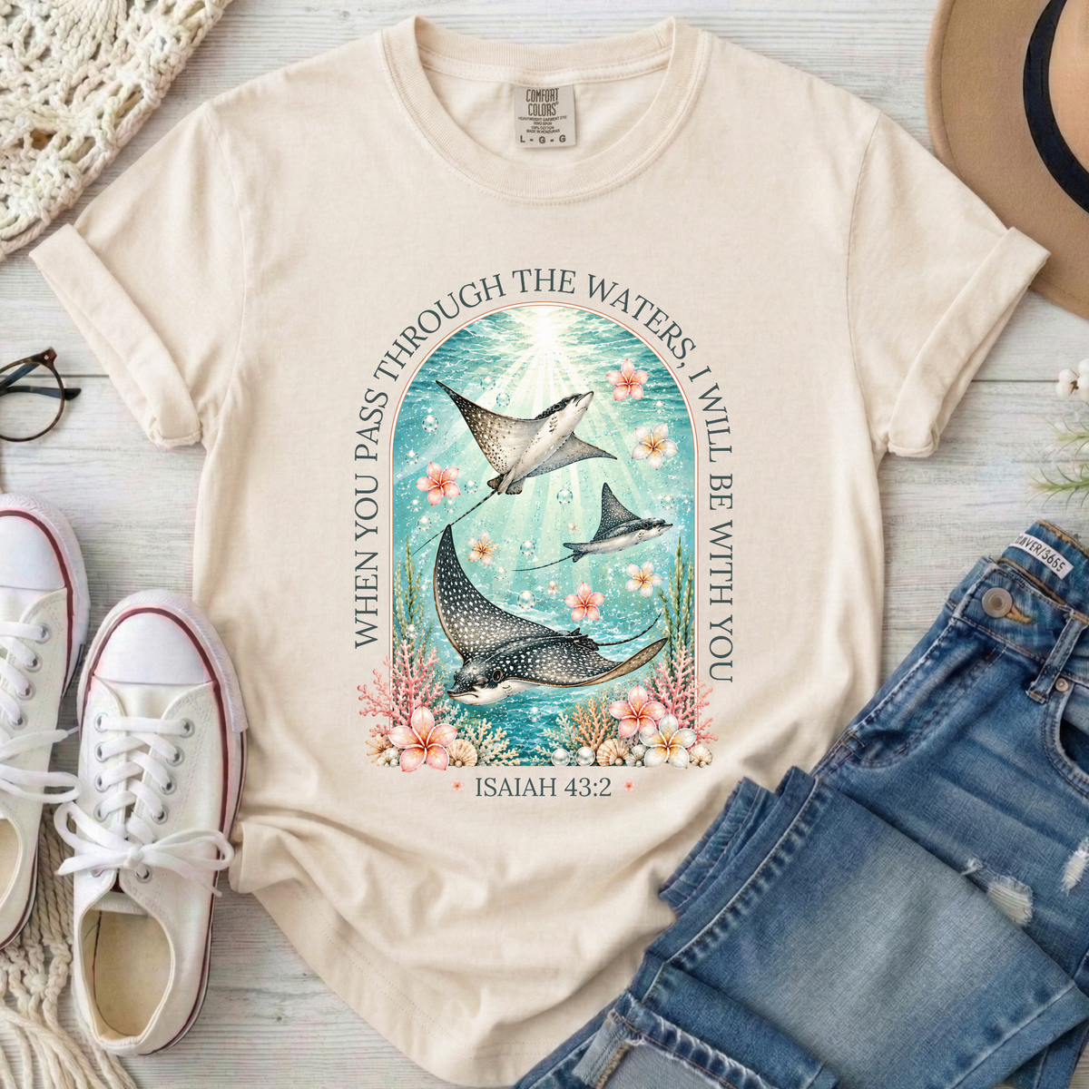 When You Pass Through the Waters Christian Comfort Colors T-Shirt in Ivory