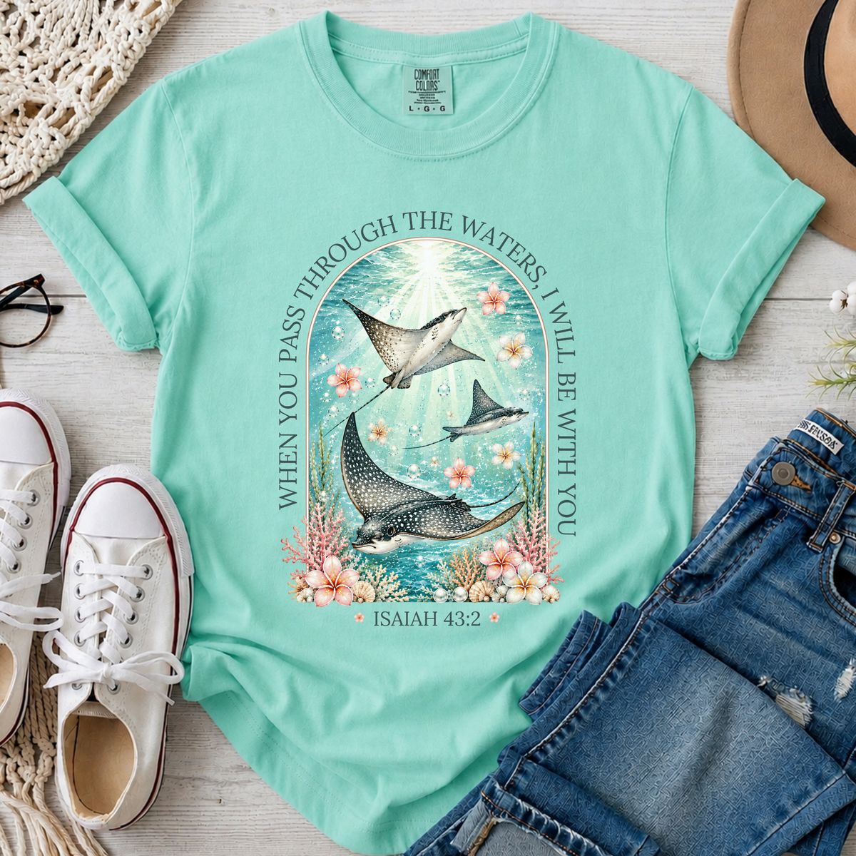 When You Pass Through the Waters Christian Comfort Colors T-Shirt in Island Reef