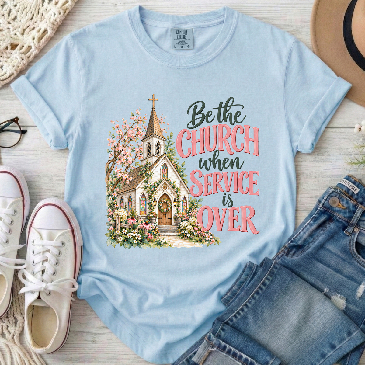 Be the Church Christian Comfort Colors T-Shirt in Chambray
