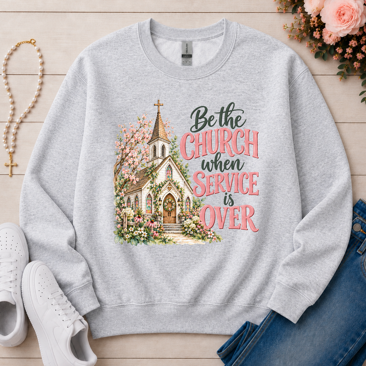 Be the Church Christian Crewneck Sweatshirt in Ash