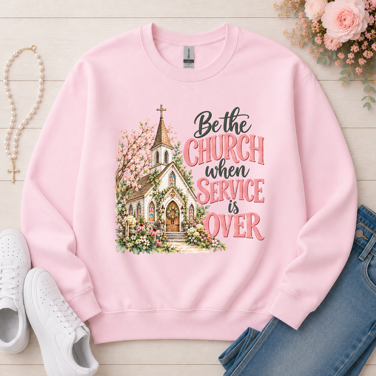 Be the Church Christian Crewneck Sweatshirt in Light Pink