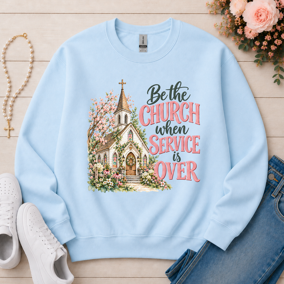 Be the Church Christian Crewneck Sweatshirt in Light Blue