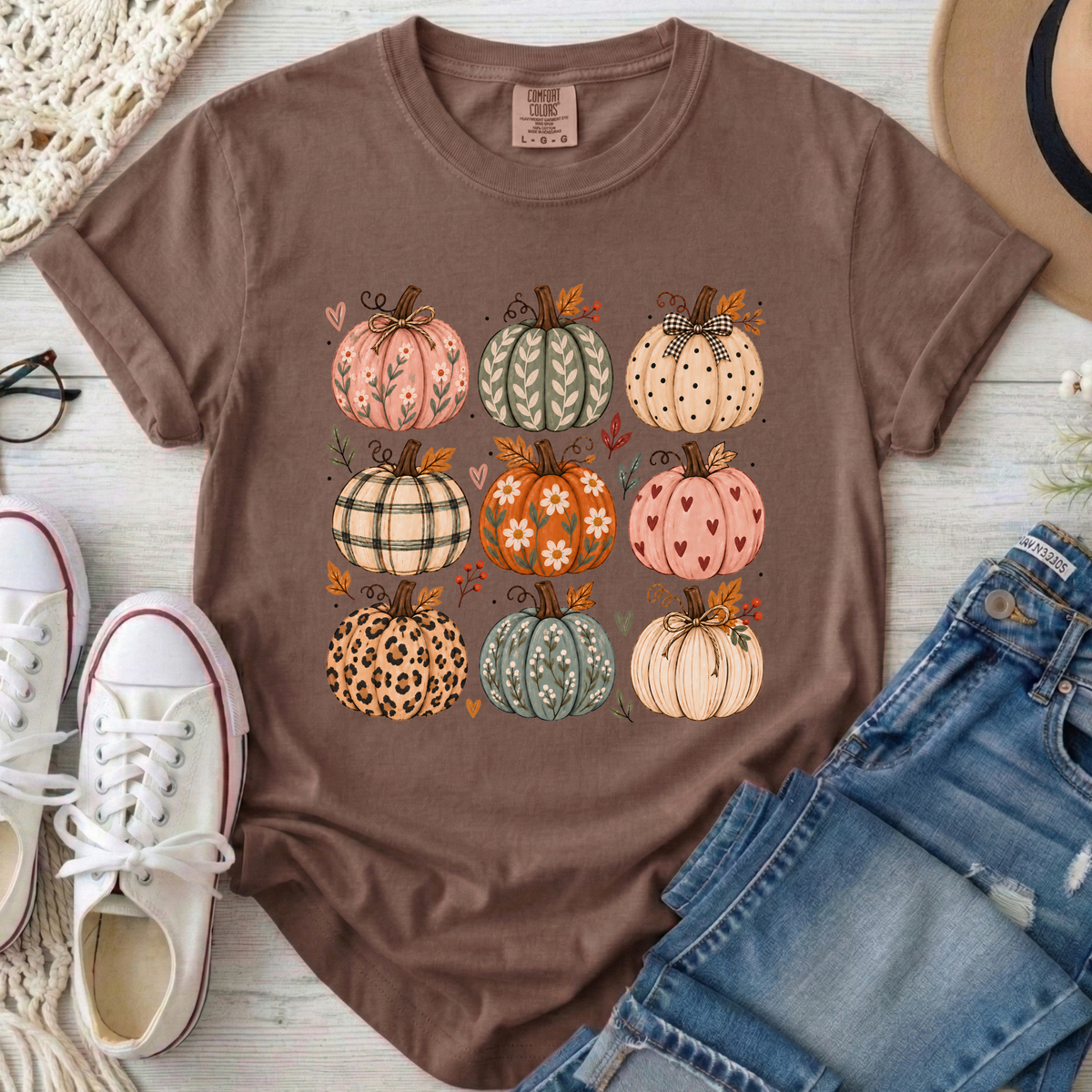 Cozy Pumpkins Comfort Colors T-Shirt in Espresso