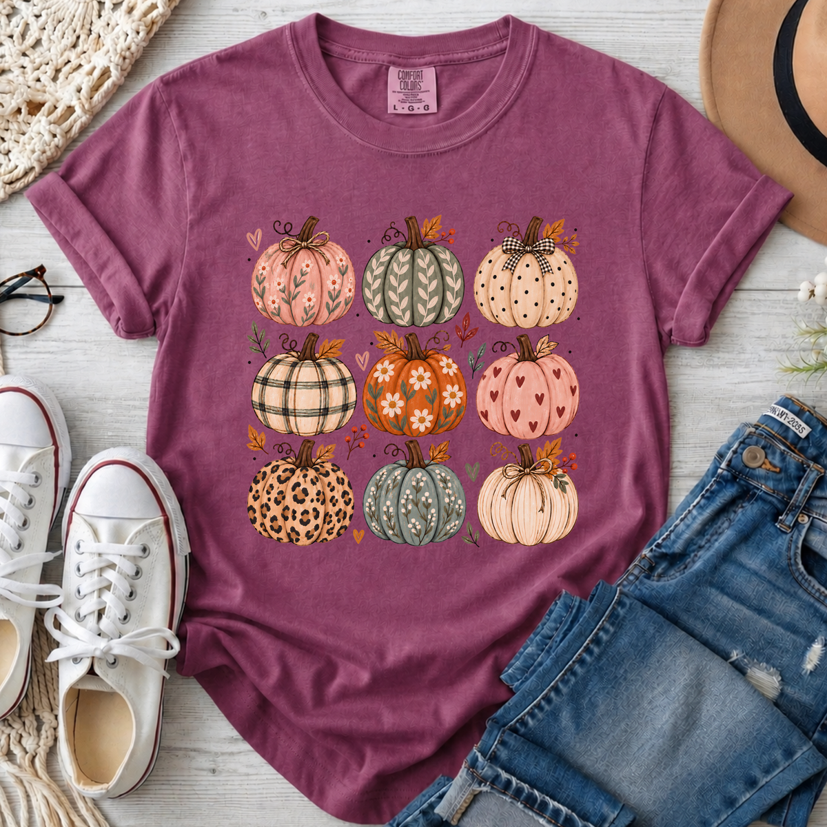 Cozy Pumpkins Comfort Colors T-Shirt in Berry
