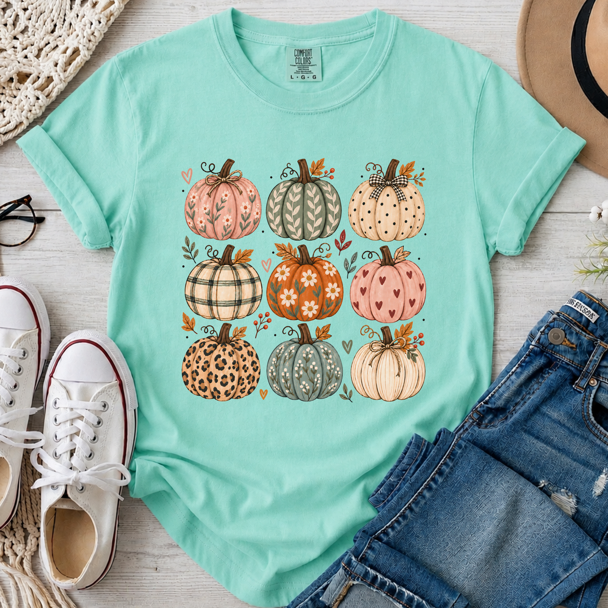 Cozy Pumpkins Comfort Colors T-Shirt in Island Reef