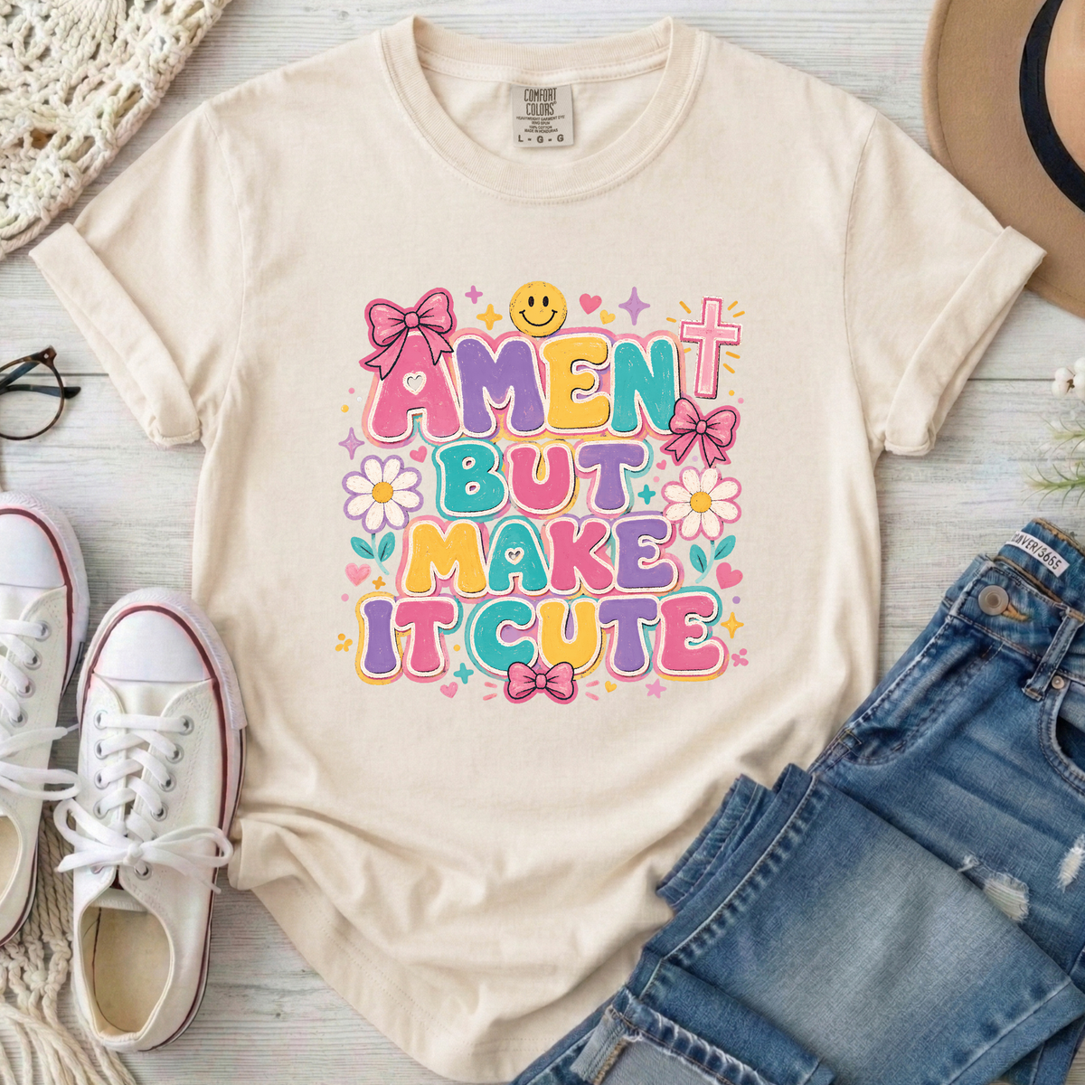 Amen But Make It Cute Christian Comfort Colors T-Shirt in Ivory