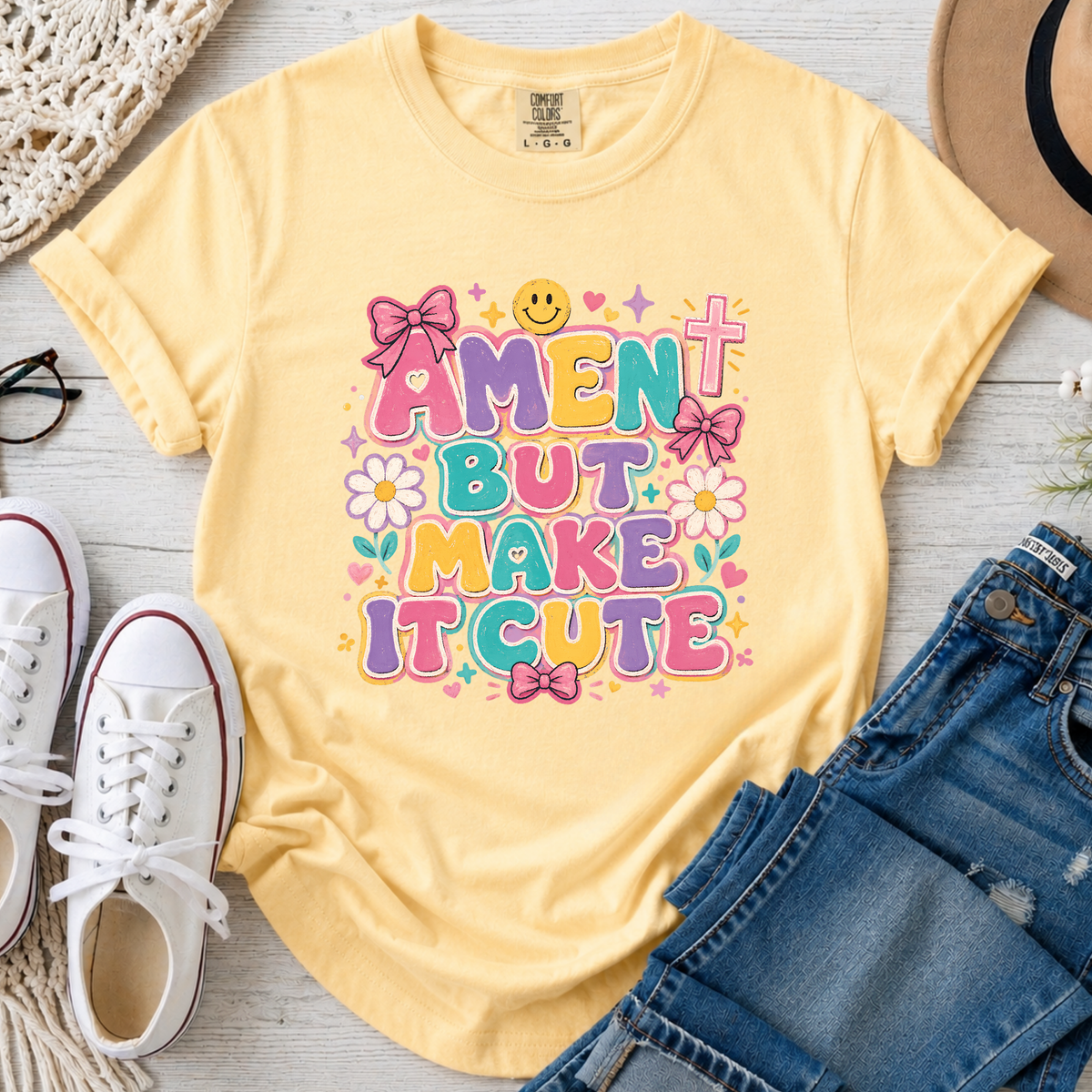 Amen But Make It Cute Christian Comfort Colors T-Shirt in Butter