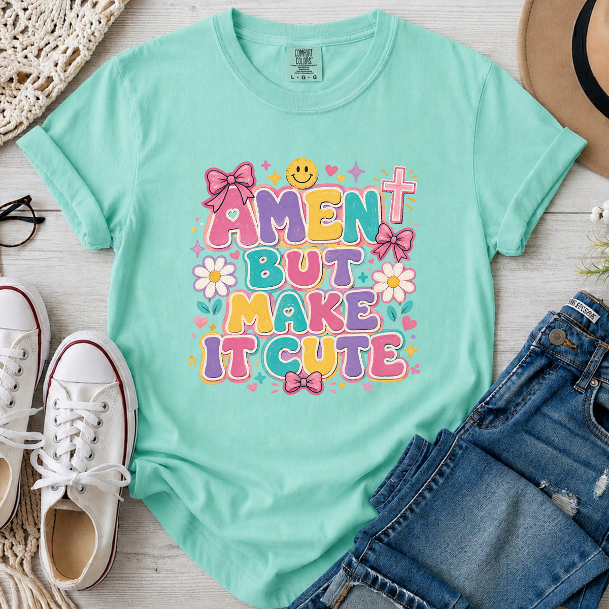 Amen But Make It Cute Christian Comfort Colors T-Shirt in Island Reef