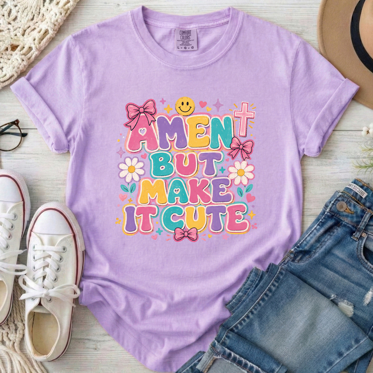 Amen But Make It Cute Christian Comfort Colors T-Shirt in Orchid