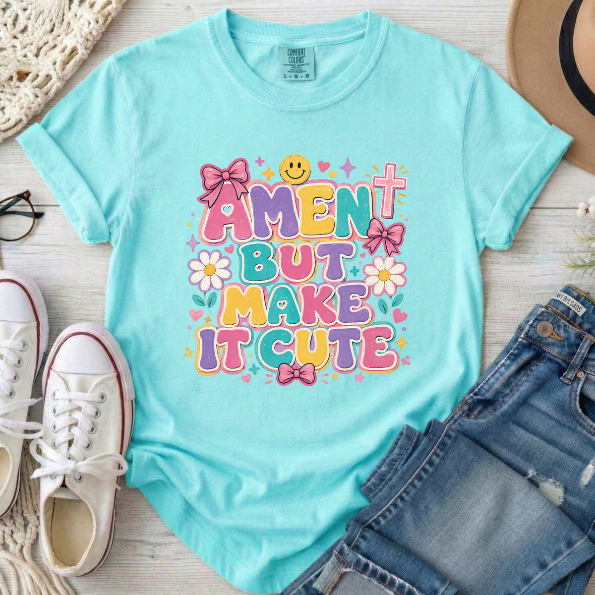 Amen But Make It Cute Christian Comfort Colors T-Shirt in Chalky Mint