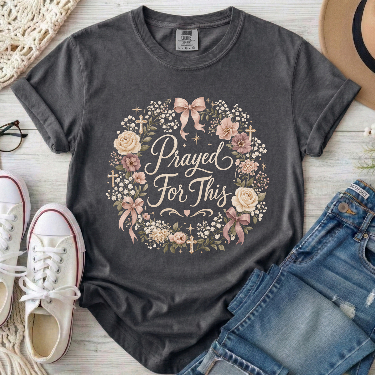 Prayed For This Christian Comfort Colors T-Shirt in Pepper