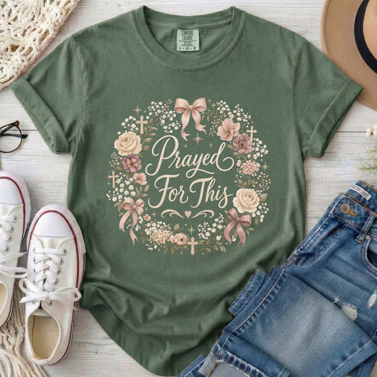 Prayed For This Christian Comfort Colors T-Shirt in Moss