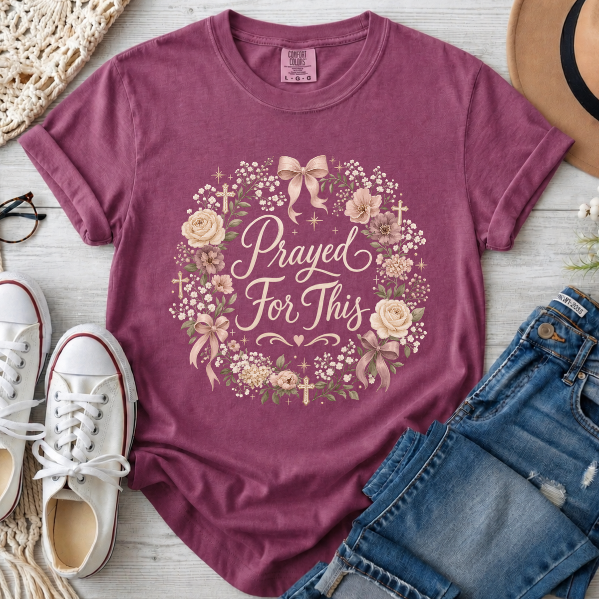 Prayed For This Christian Comfort Colors T-Shirt in Berry