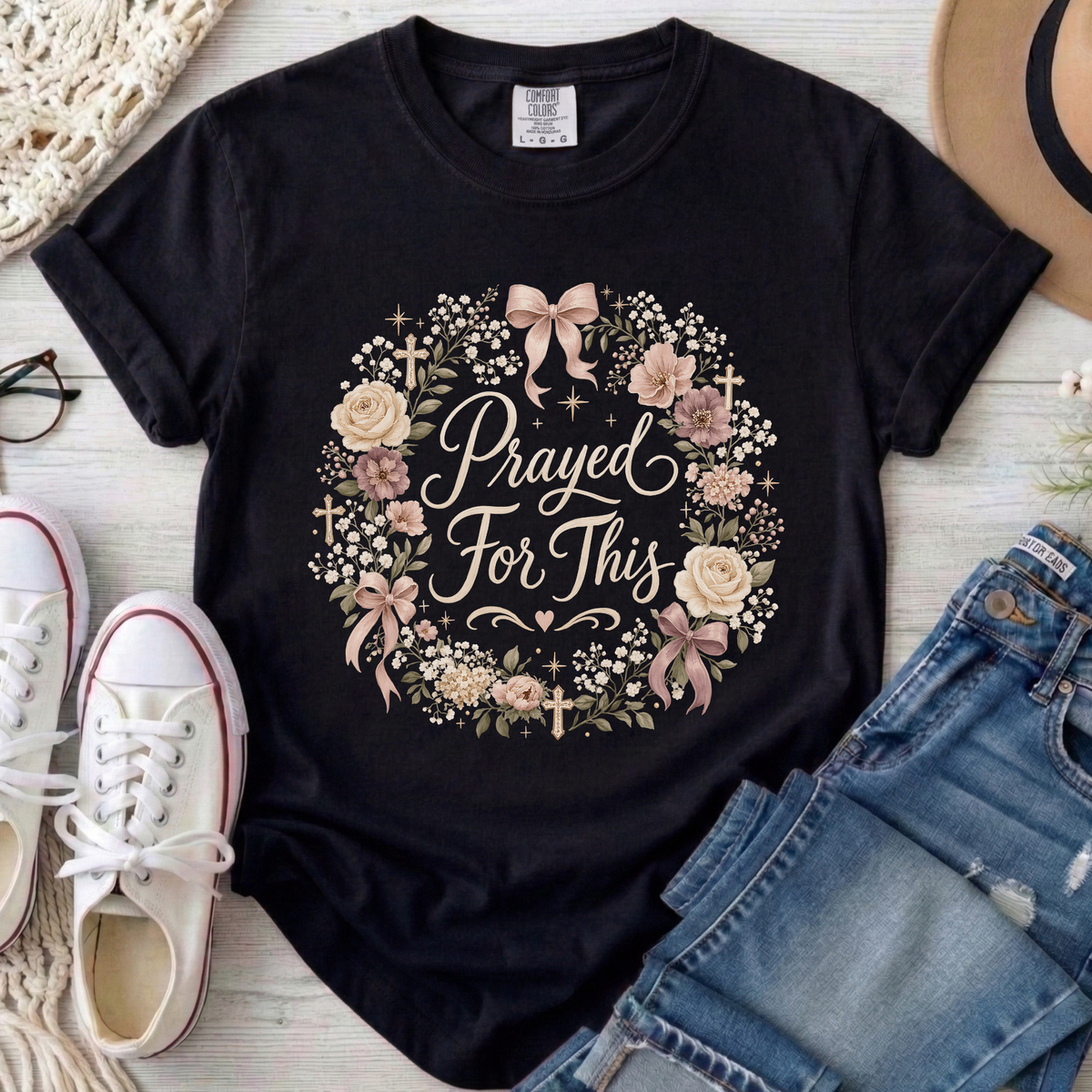 Prayed For This Christian Comfort Colors T-Shirt in Black