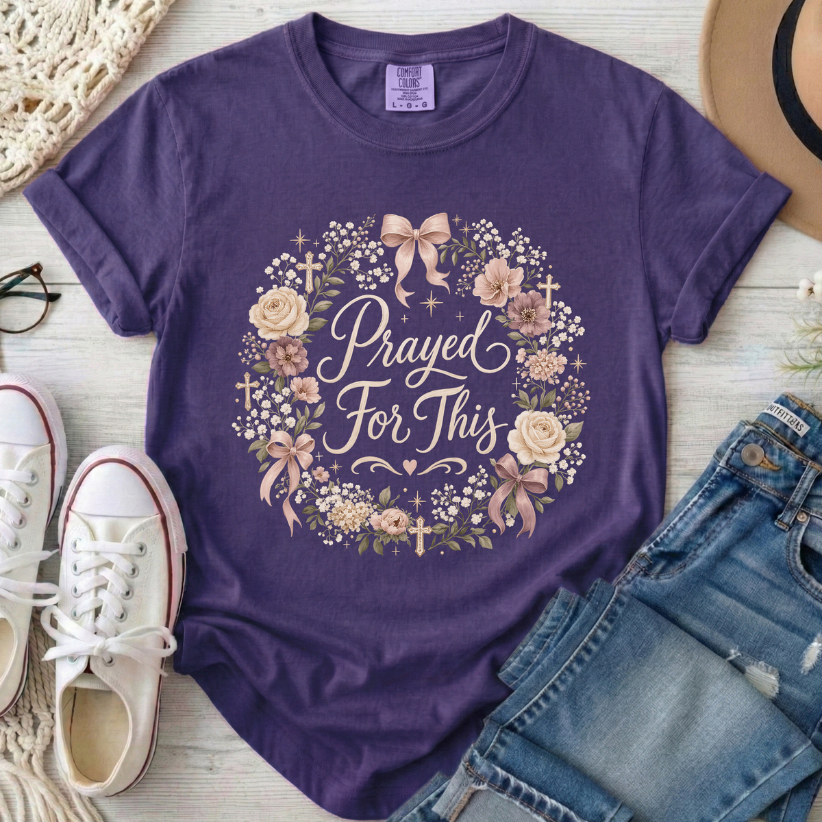 Prayed For This Christian Comfort Colors T-Shirt in Grape