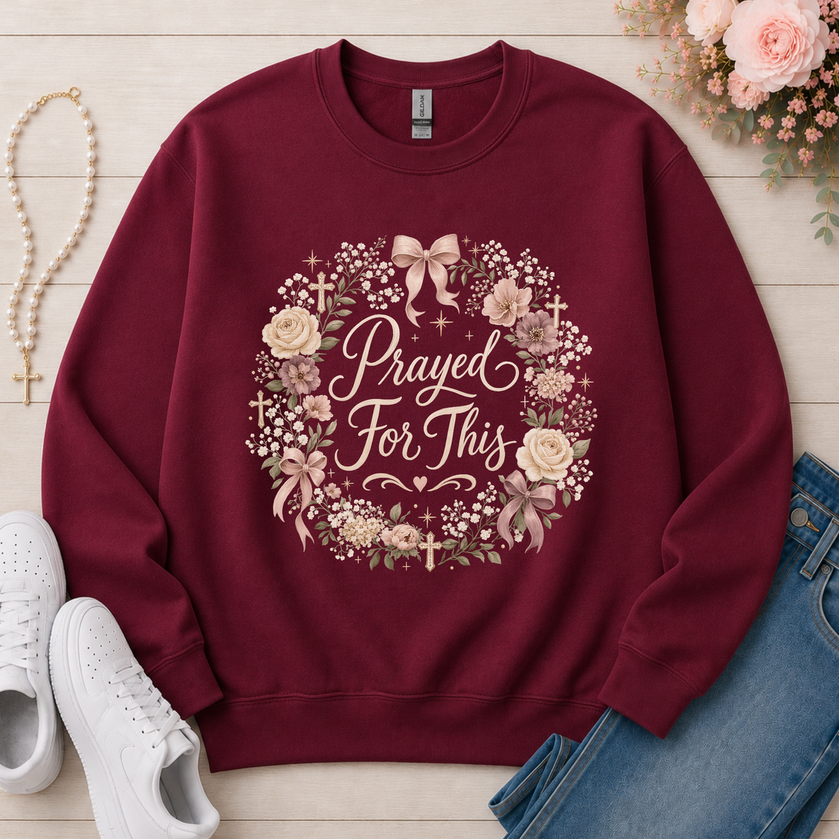 Prayed For This Christian Crewneck Sweatshirt in Maroon