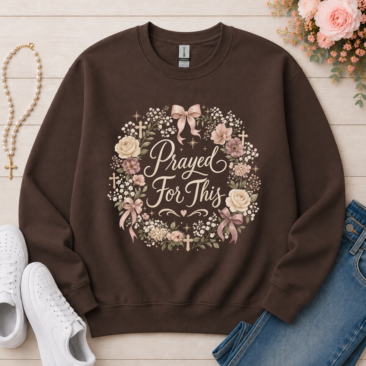 Prayed For This Christian Crewneck Sweatshirt in Dark Chocolate