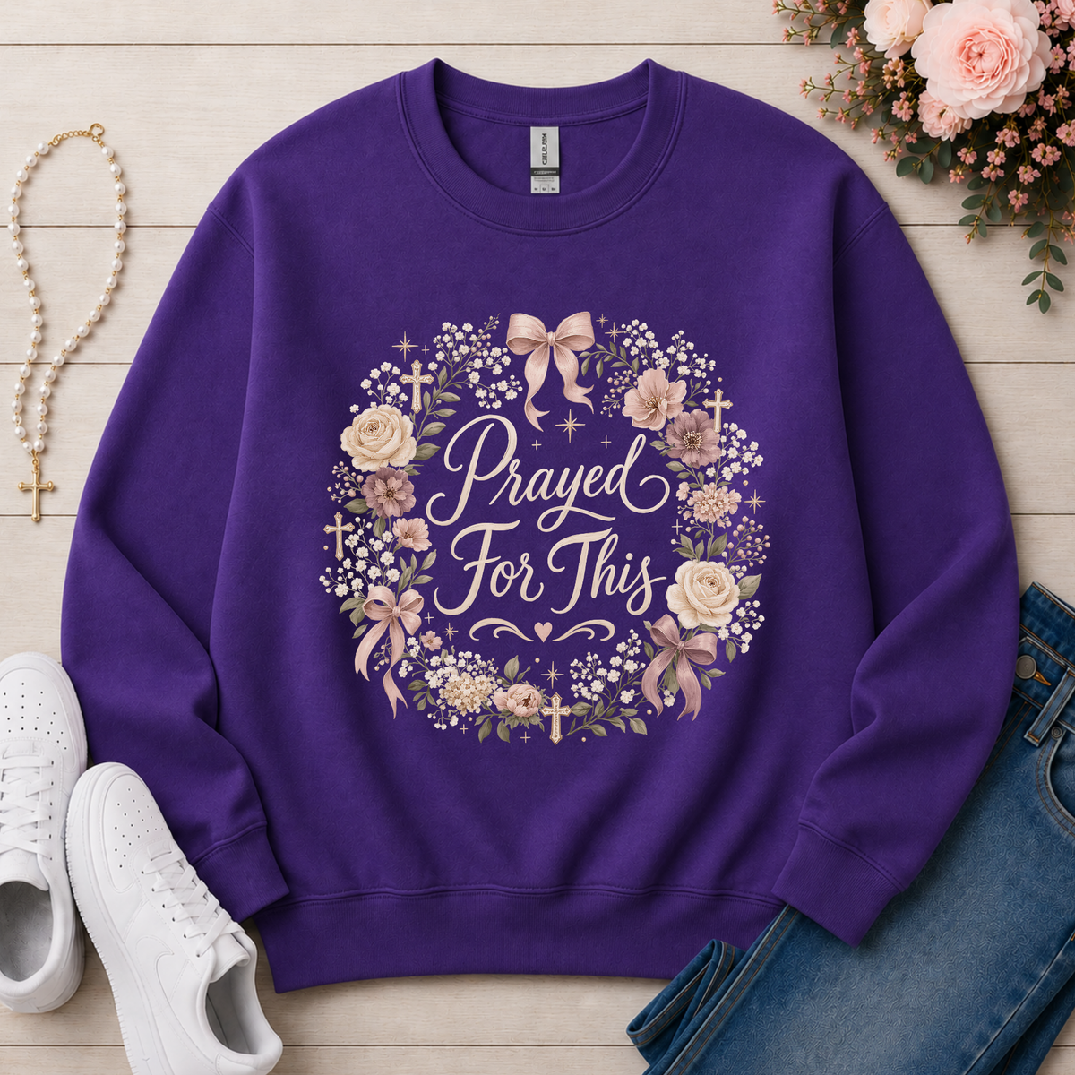 Prayed For This Christian Crewneck Sweatshirt in Purple