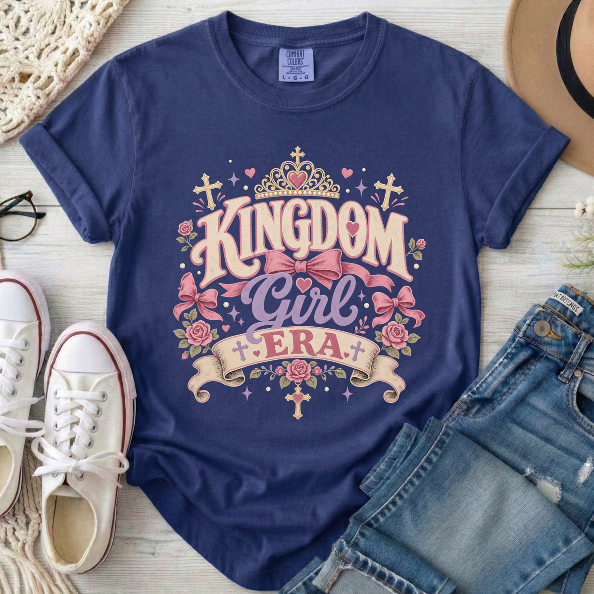 Kingdom Girl Era Christian Comfort Colors T-Shirt in True Navy