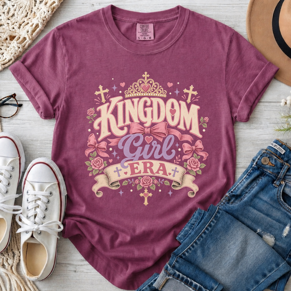 Kingdom Girl Era Christian Comfort Colors T-Shirt in Berry