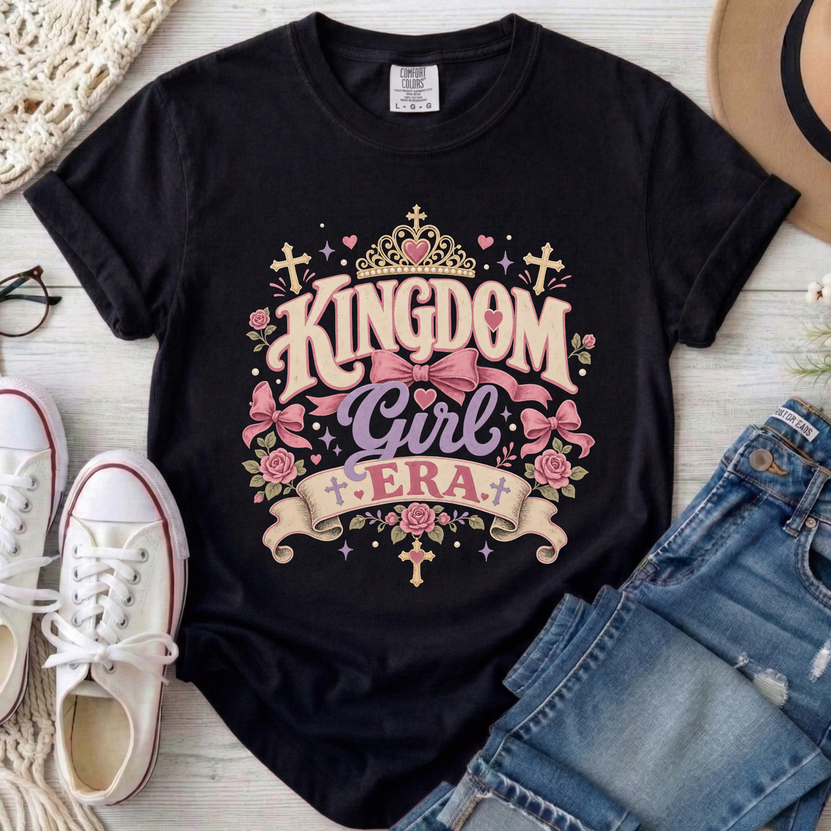 Kingdom Girl Era Christian Comfort Colors T-Shirt in Black