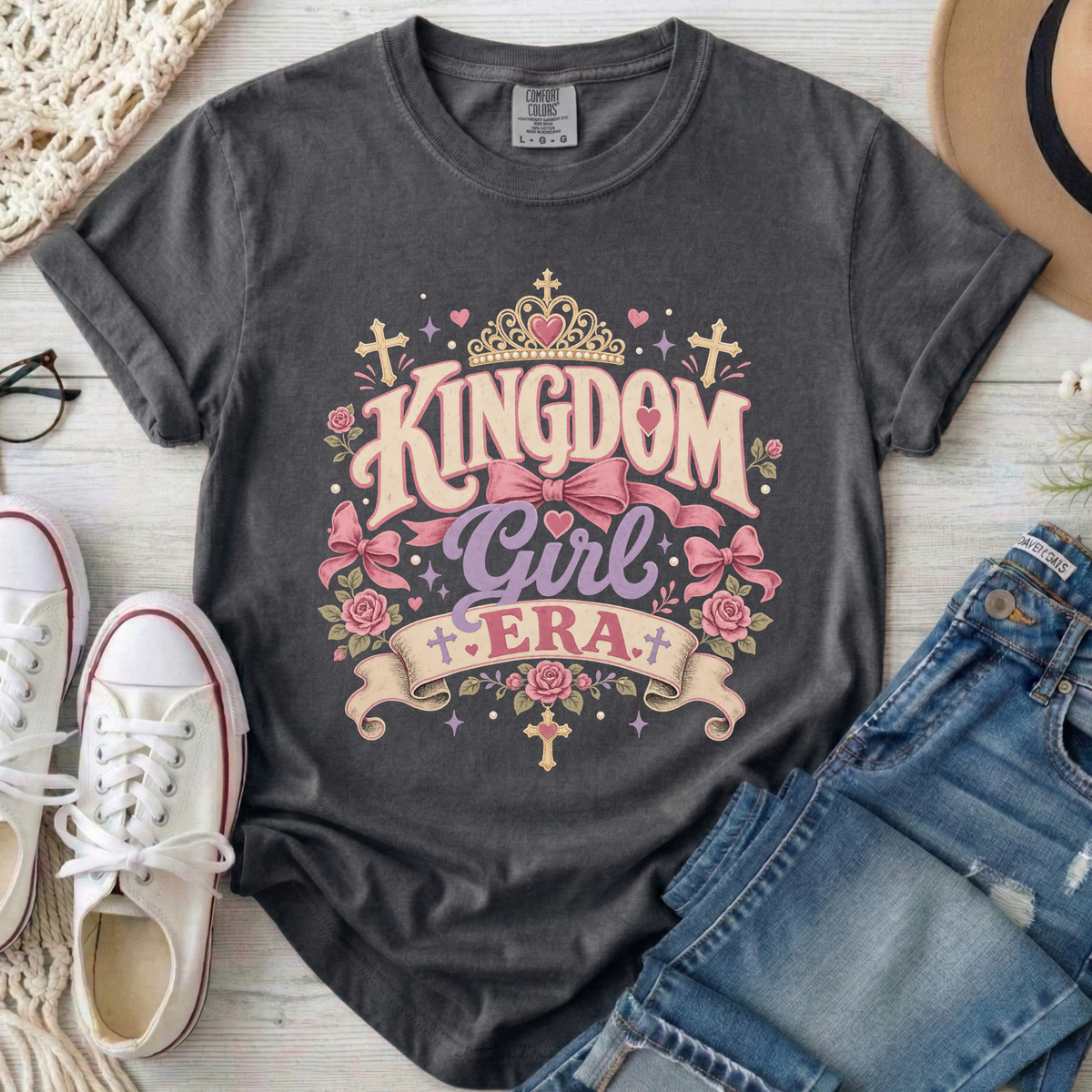 Kingdom Girl Era Christian Comfort Colors T-Shirt in Pepper
