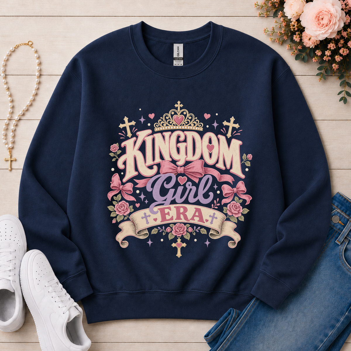 Kingdom Girl Era Christian Crewneck Sweatshirt in Navy