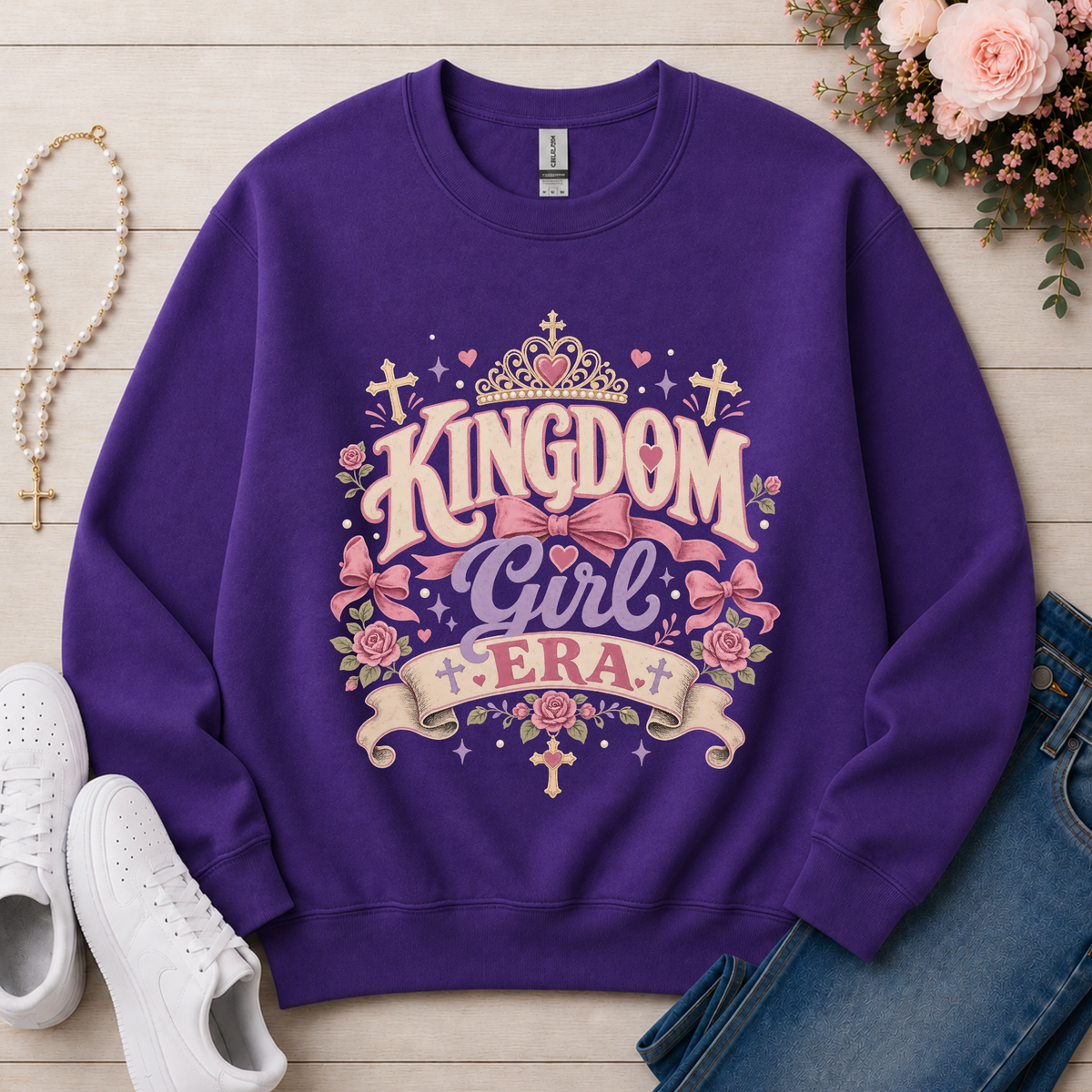 Kingdom Girl Era Christian Crewneck Sweatshirt in Purple